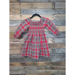 Boots & Bows Boutique Smocked Dress Tartan Red Green Plaid Smocking 6 Girls
